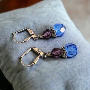 Violet & Blue Crystal Earrings, Silver